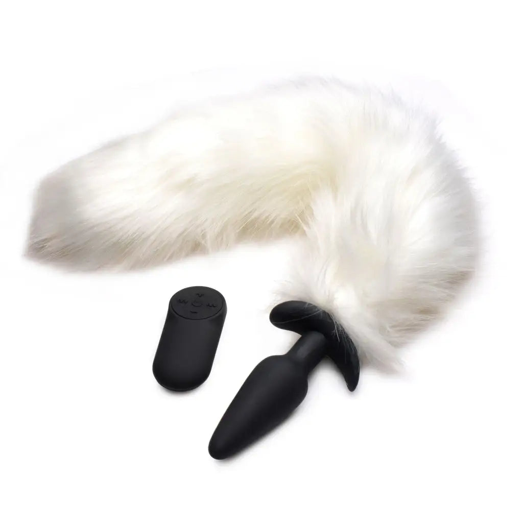 Tailz Tail Plug White Vibrating Remote Control White Fox Tail Slender Anal Plug at the Haus of Shag