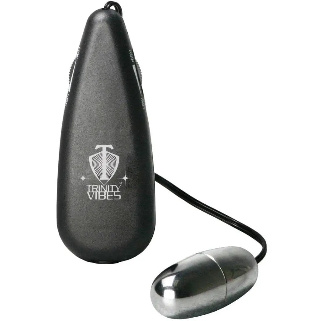 Black egg-shaped vibrator with silver bullet by Trinity Vibes - Vibrating Silver