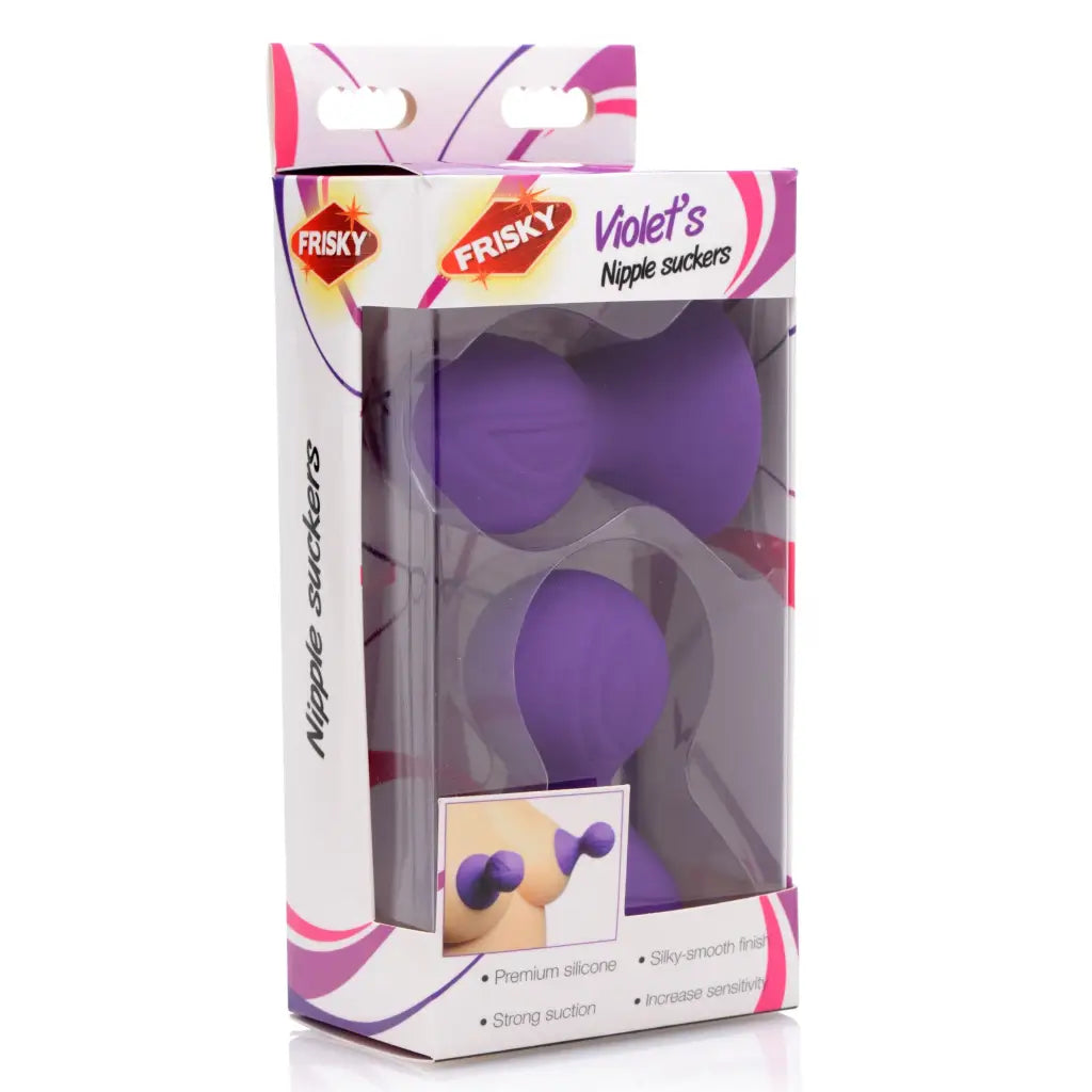 Violets Silicone Nipple Suckers in retail packaging, featuring purple silicone nipple suckers