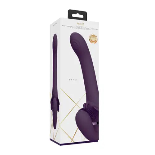 VIVE SATU Rechargeable Triple Motor Pulse-Wave Vibrating Silicone Strapless Strap-On Purple - Strapless Strap