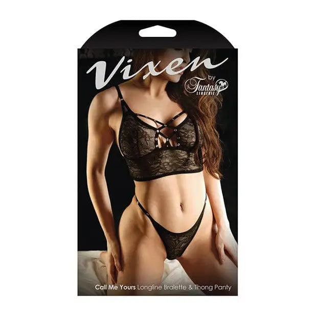 Packaging for Vixen ’Call Me Yours’ lace bralette and thong panty set