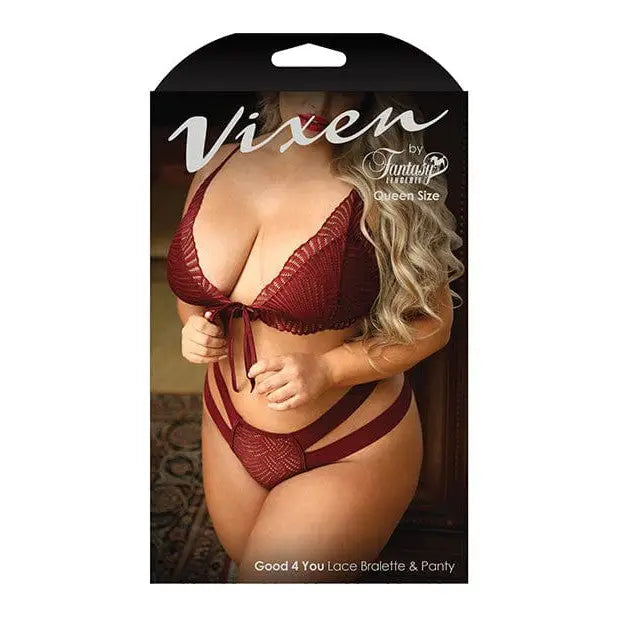 Vixen ’Good 4 You’ Queen Size Lace Triangle Bralette & Panty Packaging by Fantasy Lingerie