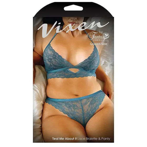 Fantasy Lingerie Lingerie Set Vixen Teal Me About It Scalloped Lace Bralette W/panty Teal at the Haus of Shag