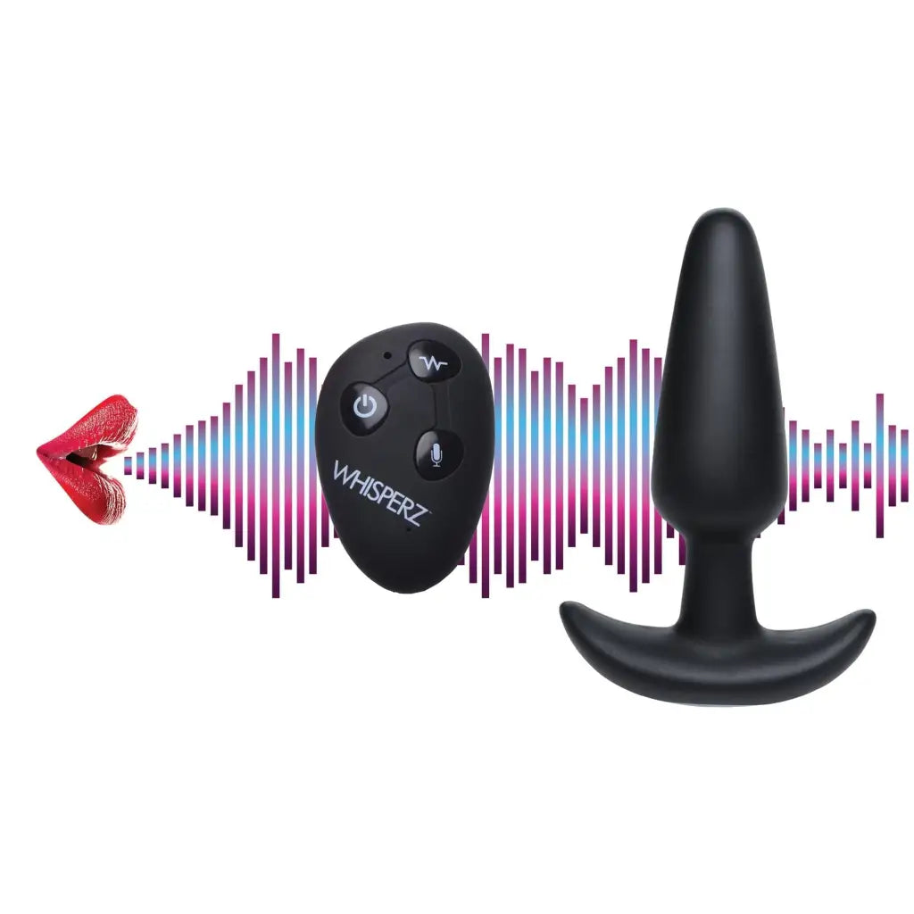 Whisperz Powered Plug Voice Activated 10x Silicone Vibrating Slim Butt Plug With Remote Control at the Haus of Shag