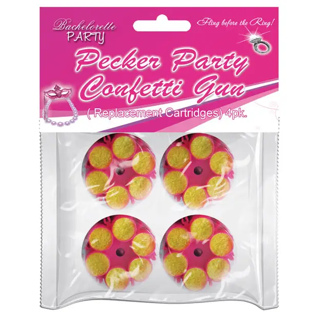 (wd) Pecker Party Confetti Gun Refill Cartridges 4pc Pack - Party Games Gifts & Supplies