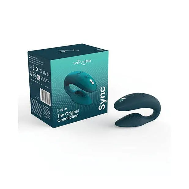 Teal We-Vibe Sync couples vibrator with packaging, featuring 10+ vibration modes