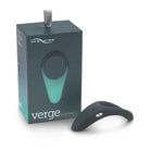 Close-up of We-vibe Verge Vibrating Cock Ring box with remote