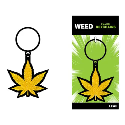 Weed Keychain Gold Glitter Marijuana Leaf - Keychains