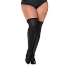 Wet Look Thigh Highs - Black / Queen - Thigh-High Stockings