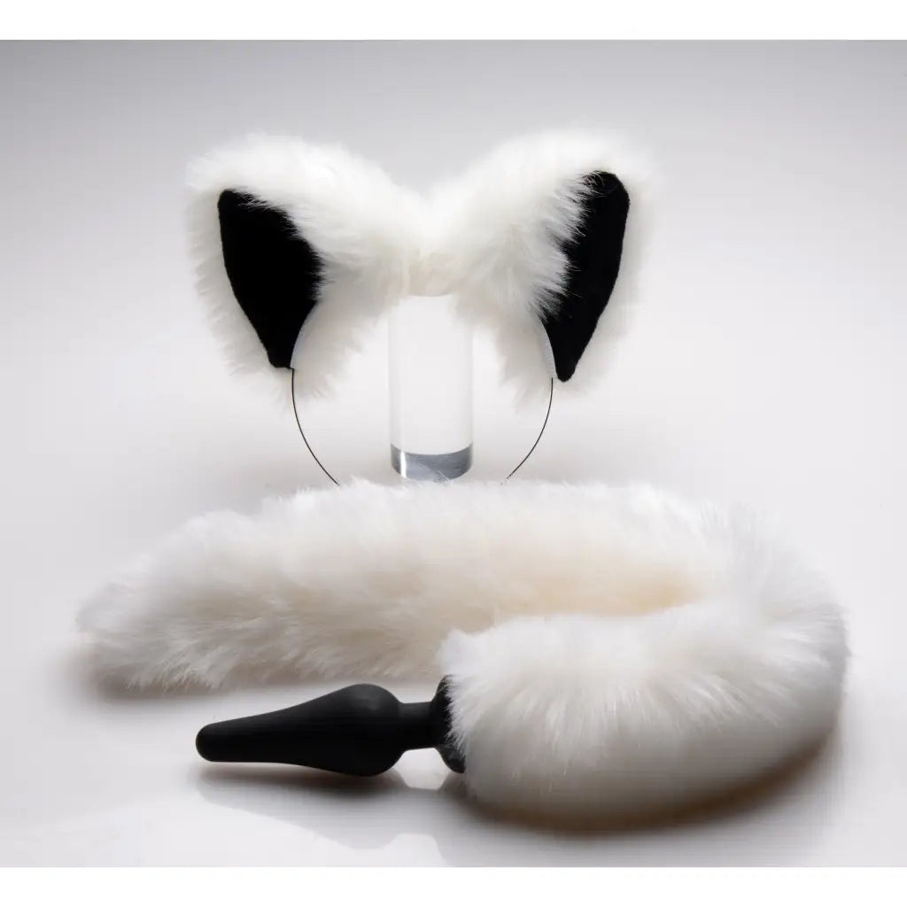 Tailz Tail Plug White White Fox Tail Anal Plug And Ears Set at the Haus of Shag