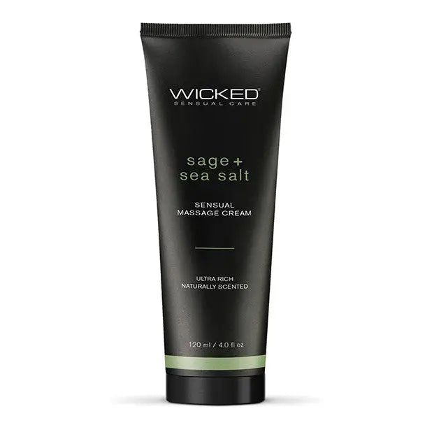 Black tube of Wicked Sensual Care Sage & Sea Salt Massage Cream for a sensual experience