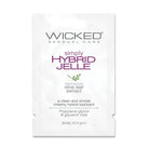 Single-use packet of Wicked Sensual Care Simply Hybrid Jelle lubricant with olive leaf extract