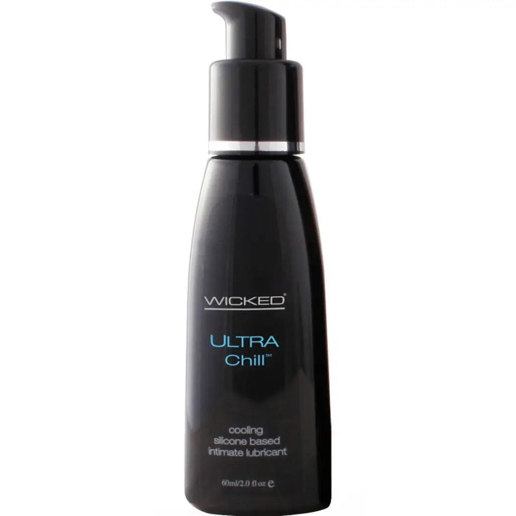 Black bottle of Wicked Sensual Care Ultra Chill silicone-based lubricant - 2 Oz