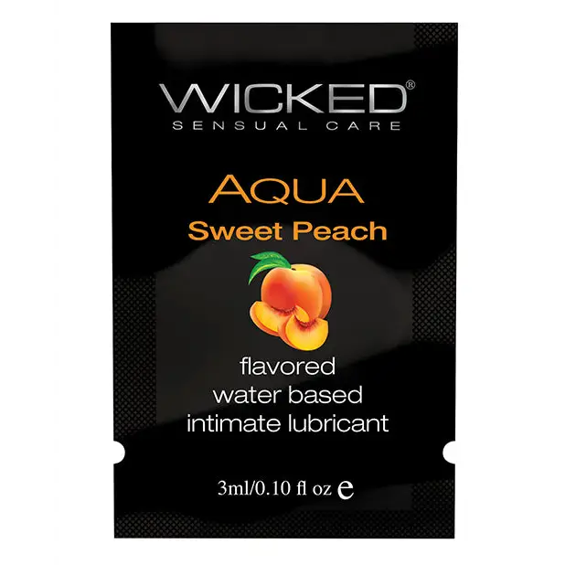 Wicked Aqua Sweet Peach flavor in Wicked Sensual Care Water Based Lubricant packaging