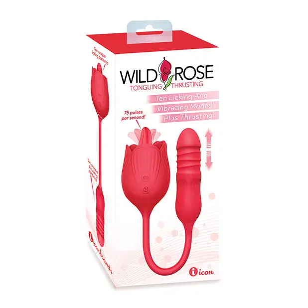 Wild Rose Licking & Thrusting Vibrator - Red - Stimulators