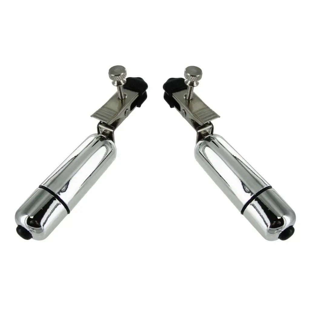 Pair of chrome front axles for BMW E-Type displayed with Wireless Vibrating Nipple Clamps