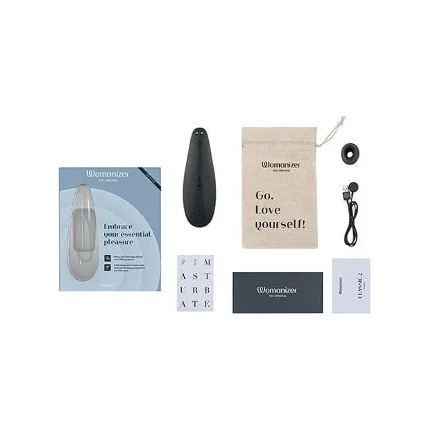 Womanizer CLASSIC 2 Rechargeable Air Stimulator, black device with key and bag