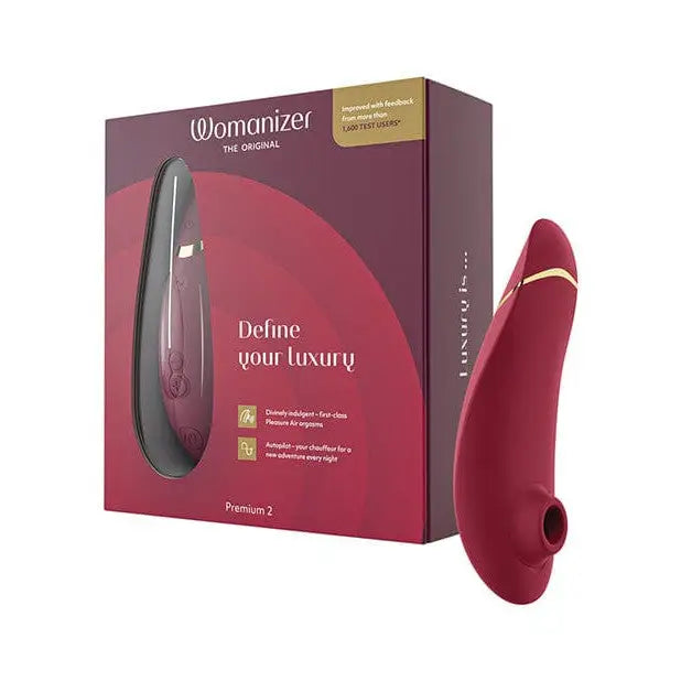 Womanizer PREMIUM 2 in red with intensity levels and pleasure air technology for ultimate satisfaction