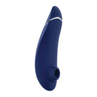 Womanizer Premium 2 with blue silicone and white stripe using Pleasure Air Technology
