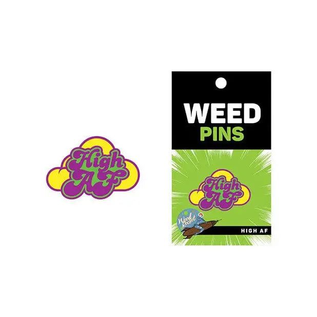 Colorful enamel ’High AF’ cloud-shaped pin by Wood Rocket Herb, perfect for accessories