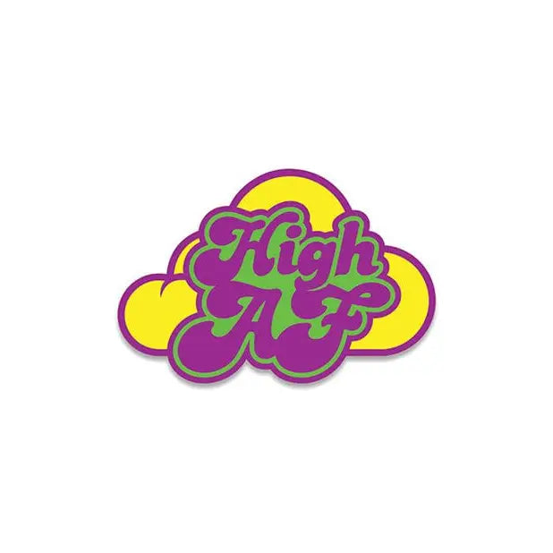 Colorful Wood Rocket Herb High AF Pin with stylized text on a cloud-shaped background