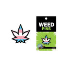 Stylized Wood Rocket trans pride leaf pin with pink, blue, and white coloring