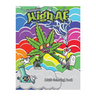 Cartoon marijuana leaf smoking a joint in Wood Rocket High AF Coloring Book cover