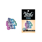 Colorful enamel pin with ’Live Laugh Cum’ lettering from Wood Rocket Live Laugh Cum Large Pin