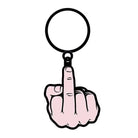 Wood Rocket Middle Finger Keychain displaying a hand making an offensive gesture