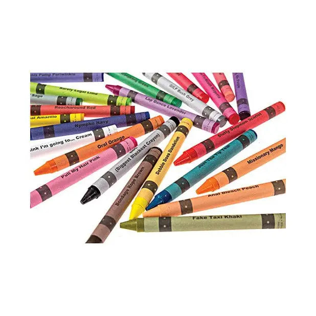 Colorful Wood Rocket Offensive Crayons with humorous, unconventional color names