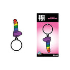 Wood Rocket Pride Dildo Keychain - Rainbow-colored phallic-shaped sex toy keychain