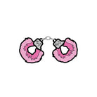 Fuzzy pink handcuffs by Wood Rocket - sex toy with black trim and metal chain links