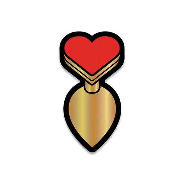 Heart-shaped Wood Rocket heart butt plug pin with a golden base and red top