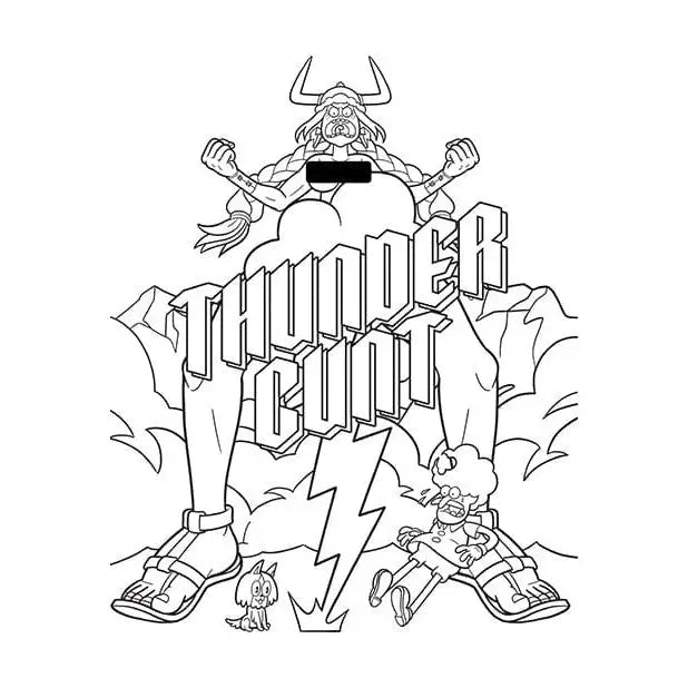 Cartoon Viking with ’THUNDER THOT’ text from Wood Rocket Suck My Crayon Swear Word Coloring Book