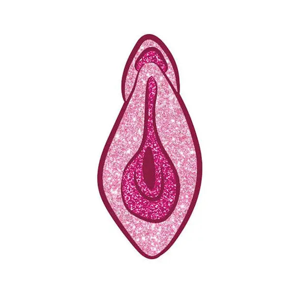 Wood Rocket Vulva pin: Glittery pink stylized female genitalia, perfect accessory