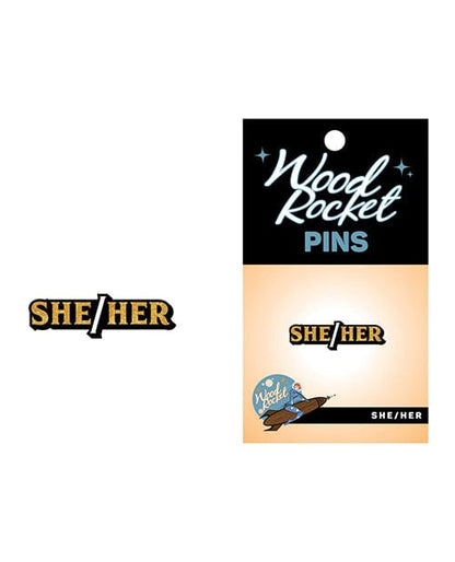 WoodRocket Enamel Pin Wood Rocket She/her Pin - Black/gold at the Haus of Shag