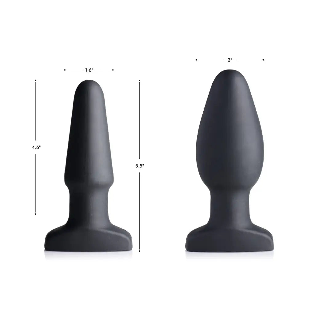 Two black silicone anal plugs with remote control inflatable 10x vibrating feature