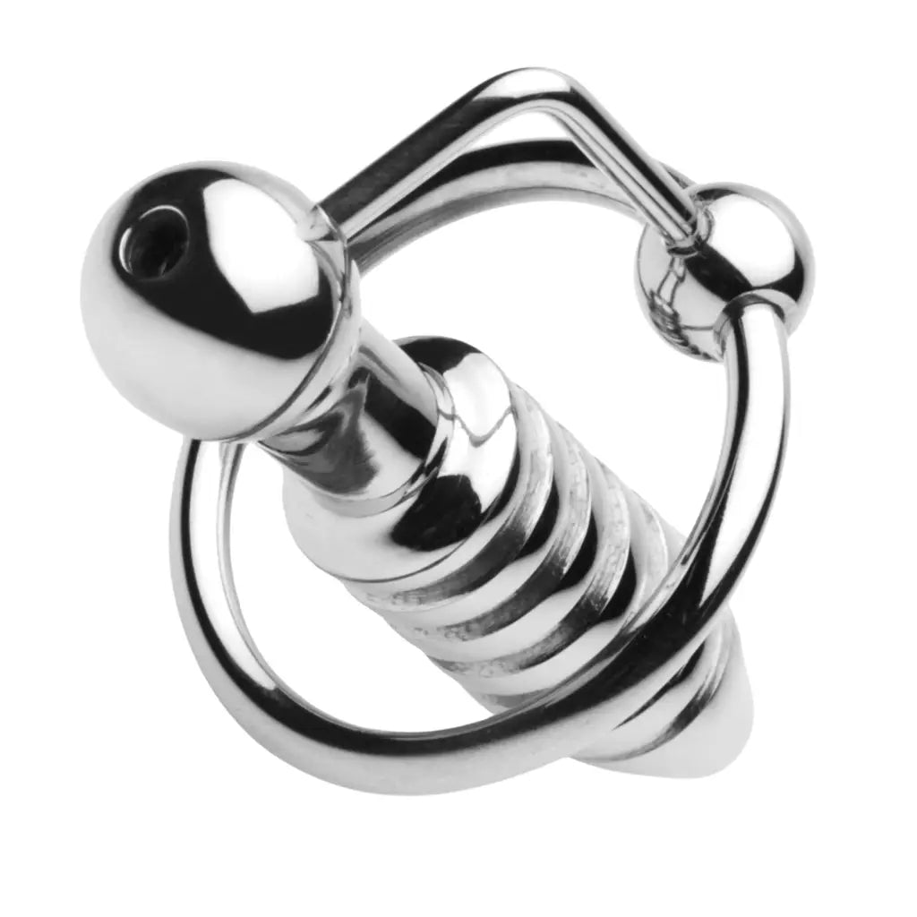 Ribbed urethral sound jewelry: shiny spiral design with ball ends - Xl Ribbed Urethral Sound