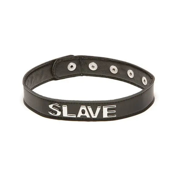 XPlay ’Talk Dirty To’ Me Collar: Black leather, metal studs, ’SLAVE’ in silver letters