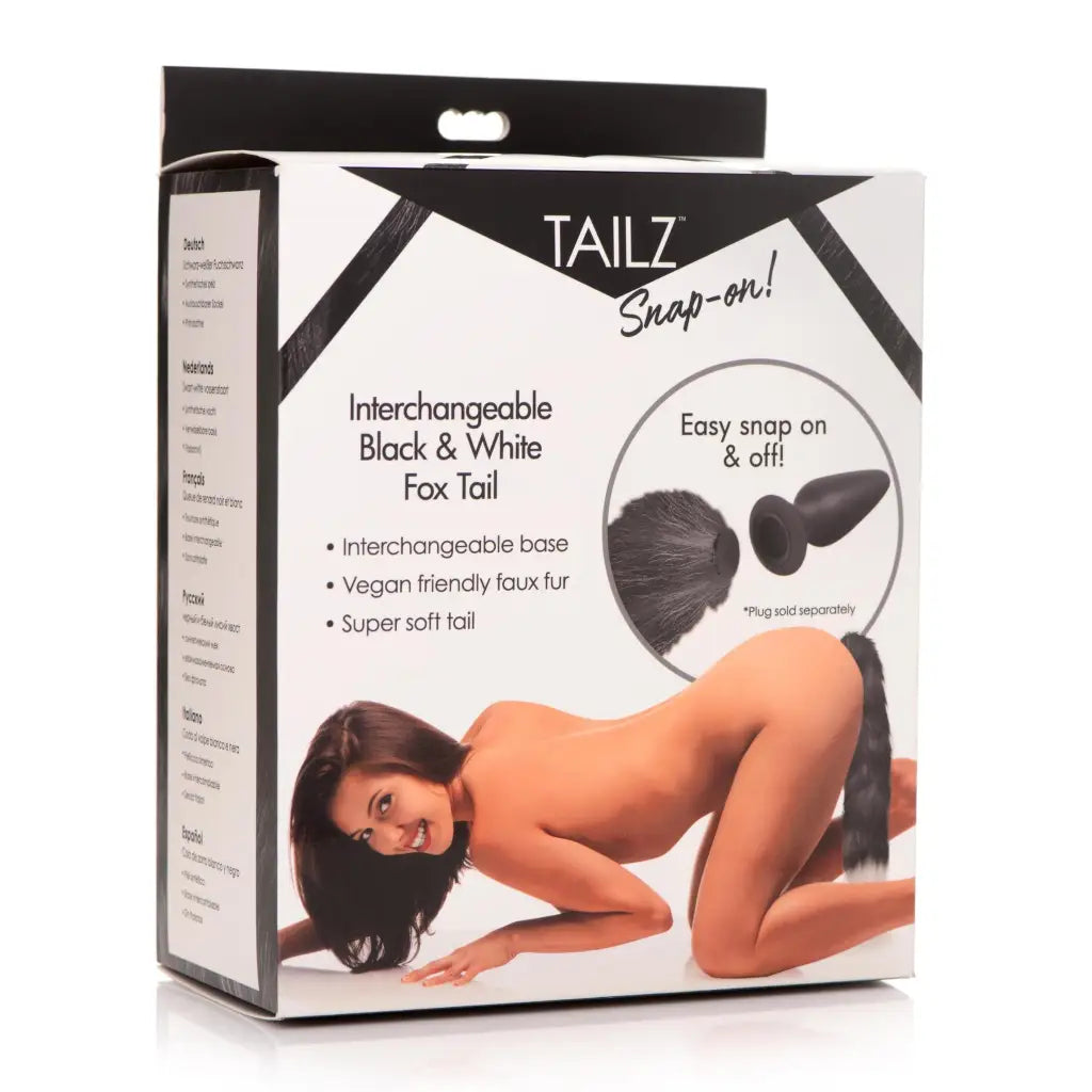 Tailz Tail Plug Black & White XR Interchangeable Black And White Fox Tail at the Haus of Shag