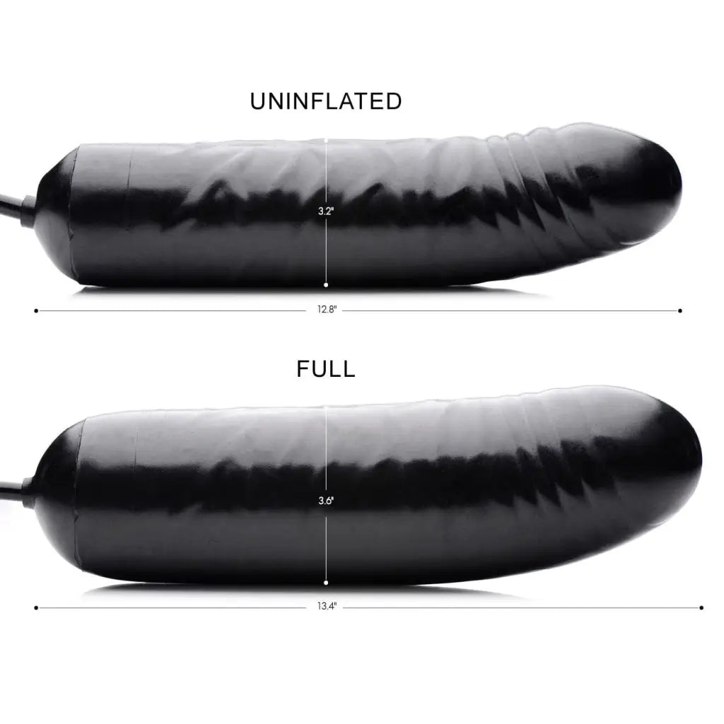 XXL Inflatable Dildo with Measurements: Uninflated and Fully Inflated Cushion States