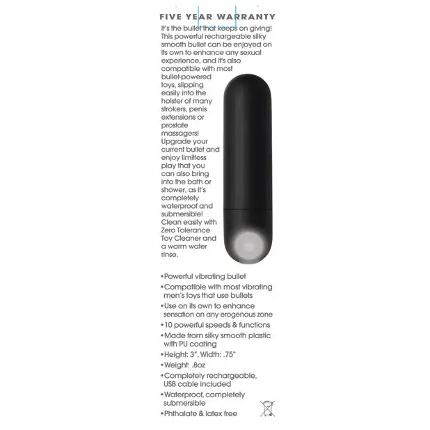 Zero Tolerance All Powerful Rechargeable Bullet Vibrator Black - Manual Stroker