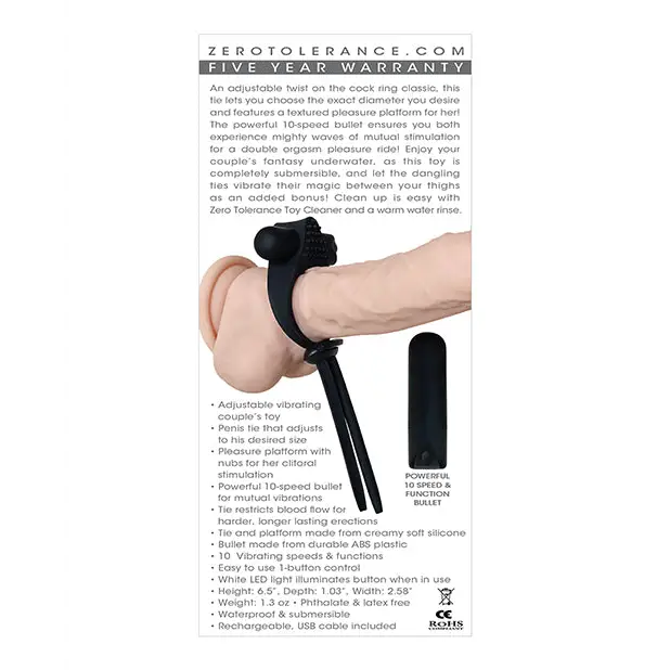 Zero Tolerance Black Tie Affair Rechargeable Silicone Cock Tie Cockring Black - Cock Ring