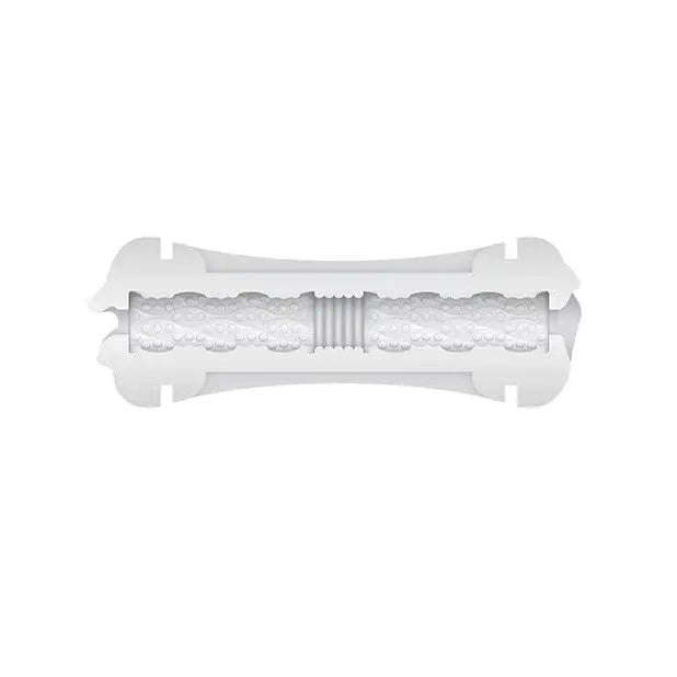 Zero Tolerance Double Dip Stroker: White cylindrical object with textured and ridged surfaces