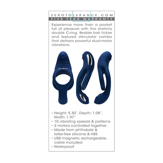 Zero Tolerance Ring Around the Rosy Cock & Ball Vibrator - Blue - Penis Enhancement