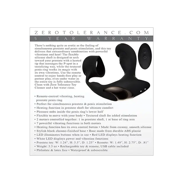 Zero Tolerance Strapped & Tapped Rechargeable Remote-Controlled Heating & Vibrating Silicone Prostate Massager