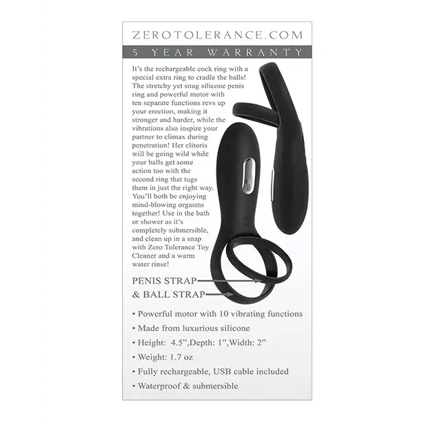 Zero Tolerance The Torpedo Rechargeable Vibrating Silicone Cockring Black - Cock Ring