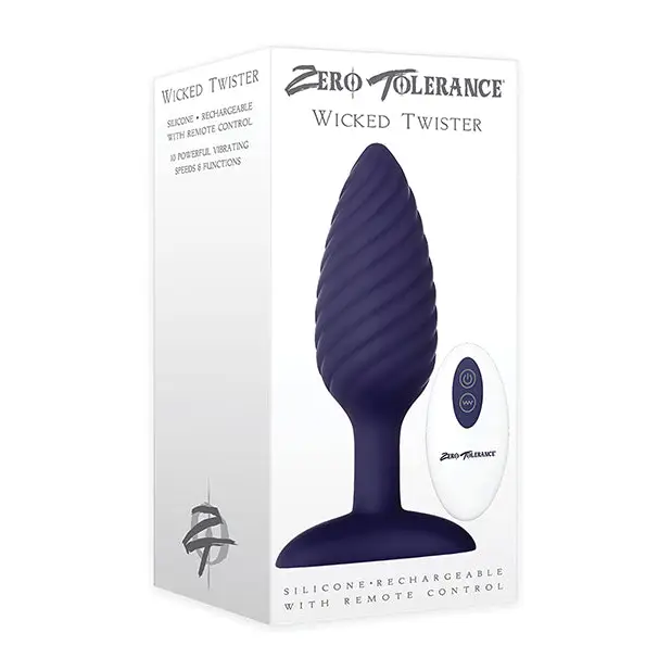 Zero Tolerance Wicked Twister Rechargeable Remote-Controlled Textured Vibrating Silicone Anal Plug - Purple - Powered