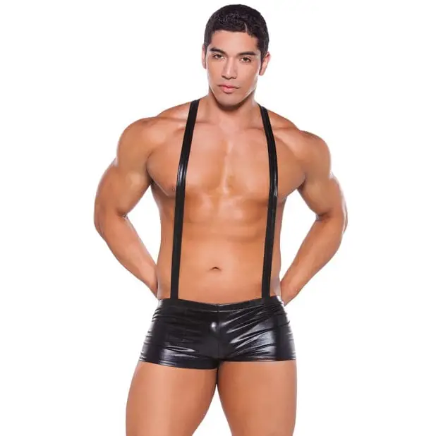 Allure Lingerie Lingerie - Packaged Zeus Wet Look Suspender Shorts Black O/s at the Haus of Shag