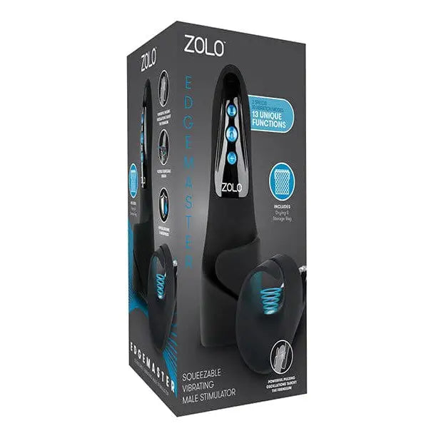 ZOLO Edgemaster male sex toy device packaged in stylish black and blue retail box